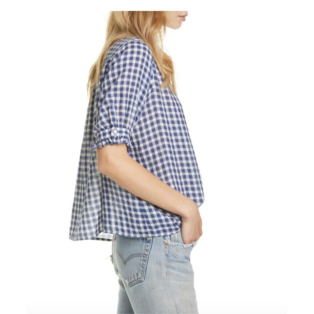 THE GREAT. Blue and White Gingham Button-Down Shirt
